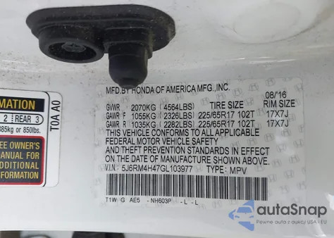 2016 Honda Cr-V Se from USA, damaged, VIN 5J6RM4H47GL103977